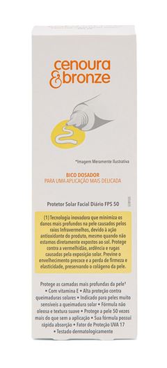 Protetor Solar Facial Cenoura & Bronze FPS 50 50 gr Toque Seco