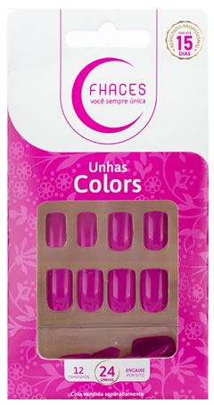Unhas Fhaces Colors Com 24 Unidades Novo Rosa Fucsia