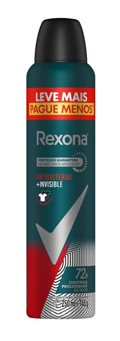 Desodorante Aerosol Antitranspirante Rexona Men 250 ml Leve Mais Pague Menos Antibacterial + Invisible
