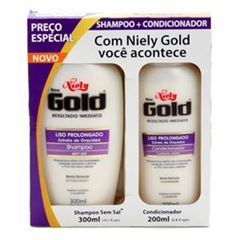 Kit Shampoo 275 ml + Condicionador 175 ml Niely Gold Liso Pleno